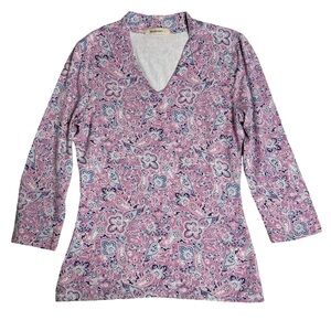 WoolOvers Pink Paisley V-Neck Top - LENZING Eco-Viscose - Size S‎